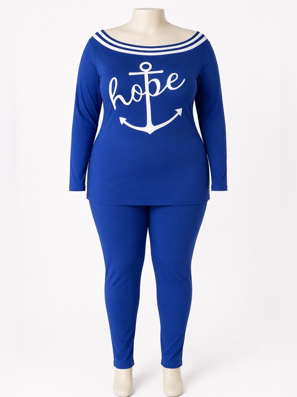 ChicMe Plus Size Blue Hope Anchor Sailor Top & Pants Set 0XL XXL